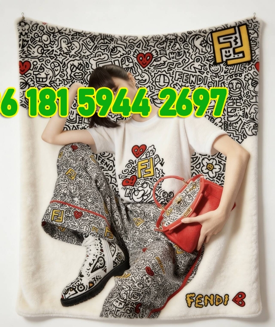 Fendi Doodle Art Flannel Throw Blanket IMG_9639